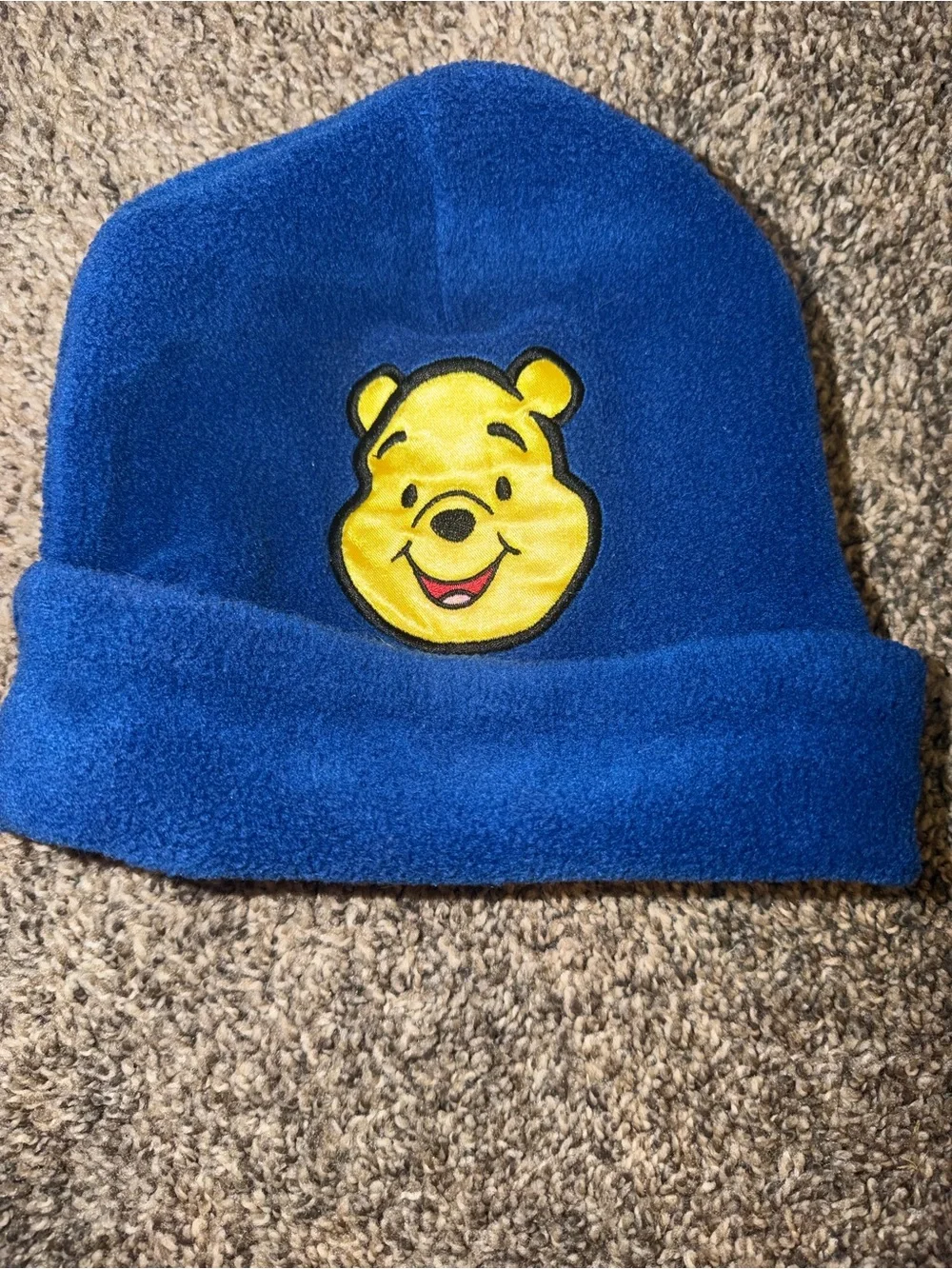 Vintage Disney Winnie the Pooh little Kids Fleece Beanie Hat Blue Yellow Disney
